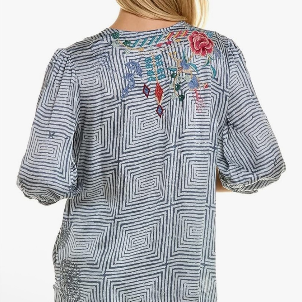 Johnny Was Taryn Flowy Tassel Embroidered Blouse - Picture 2 of 2